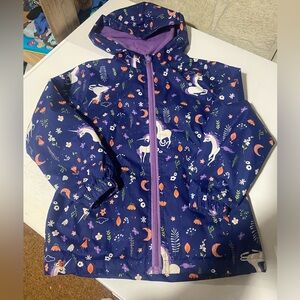 Kids Unicorn Print Hooded Rain Jacket - Navy & Purple